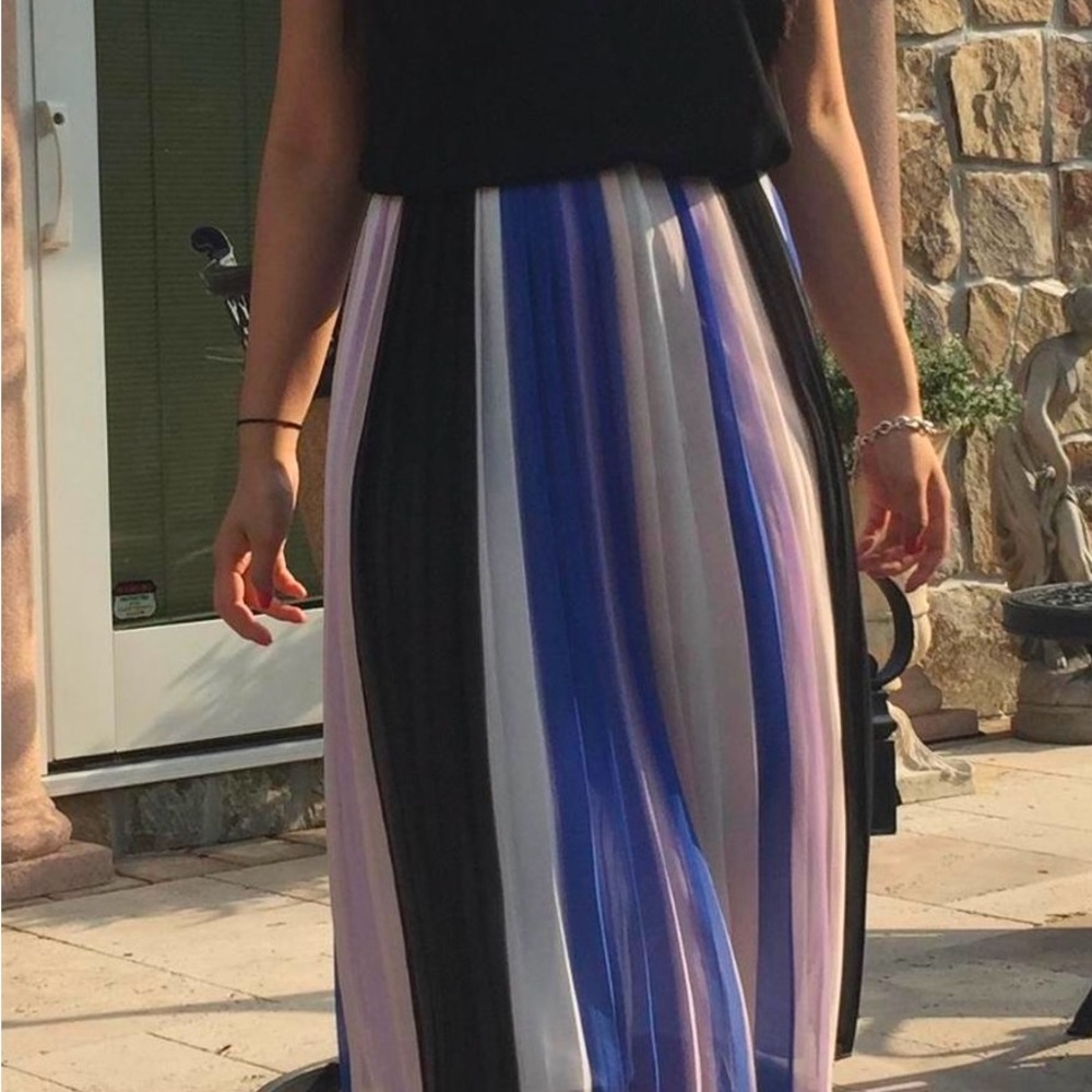 Chic Black and Blue Striped Maxi Skirt